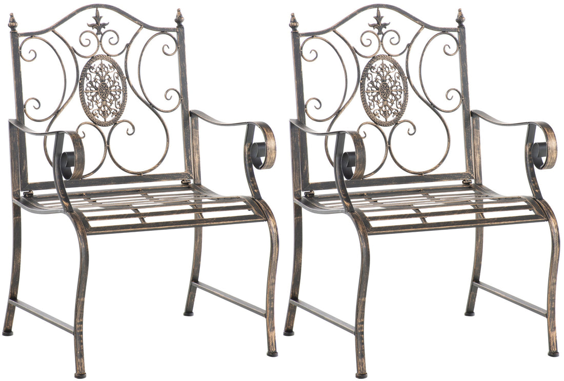 Set van 2 IJzeren Tuinstoelen - Buitenzitstoelen - Elegante Details, Gemakkelijk Onderhoud Kleur brons