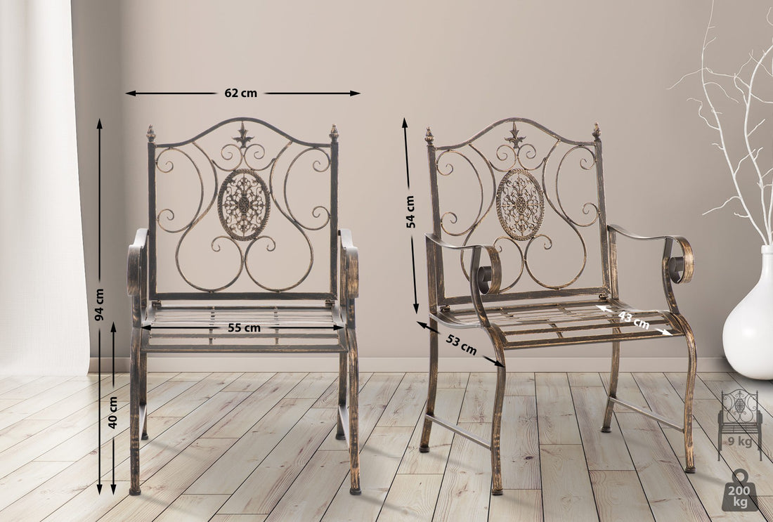 Set van 2 IJzeren Tuinstoelen - Buitenzitstoelen - Elegante Details, Gemakkelijk Onderhoud Kleur brons