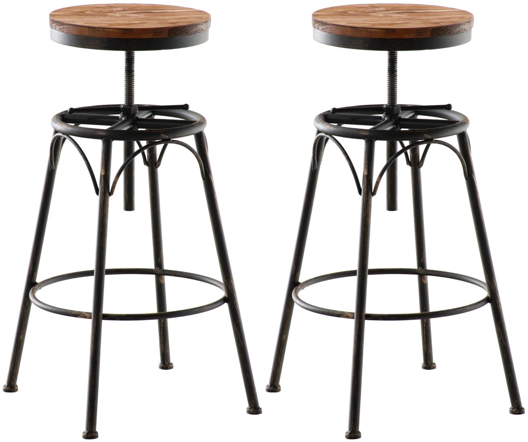 2-delige set Industriële Barkrukken - Hoge Stoelen - In hoogte verstelbaar Kleur brons