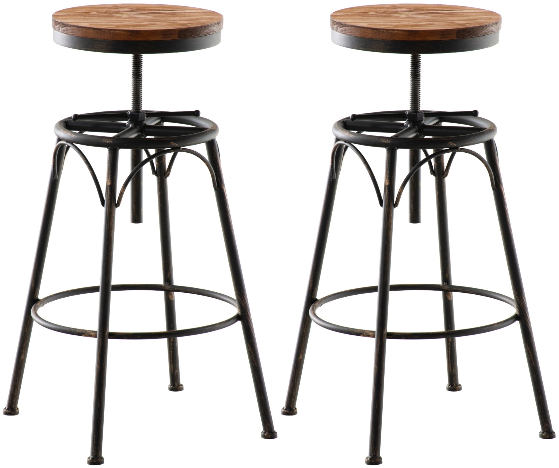 2-delige set Industriële Barkrukken - Hoge Stoelen - In hoogte verstelbaar Kleur brons