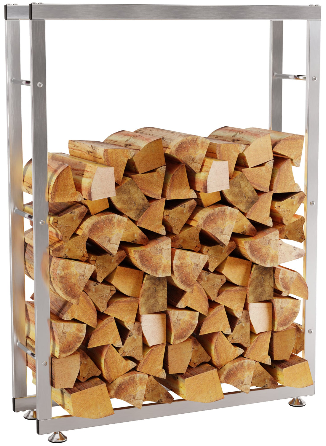 Roestvrijstalen Houtstandaard - Haardhoutrek - Verstelbare Vloerbeschermers Kleur roestvrij staal