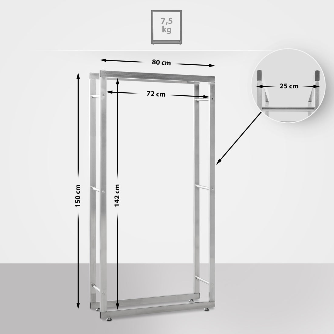 Roestvrijstalen Houtstandaard - Haardhoutrek - Verstelbare Vloerbeschermers Kleur roestvrij staal