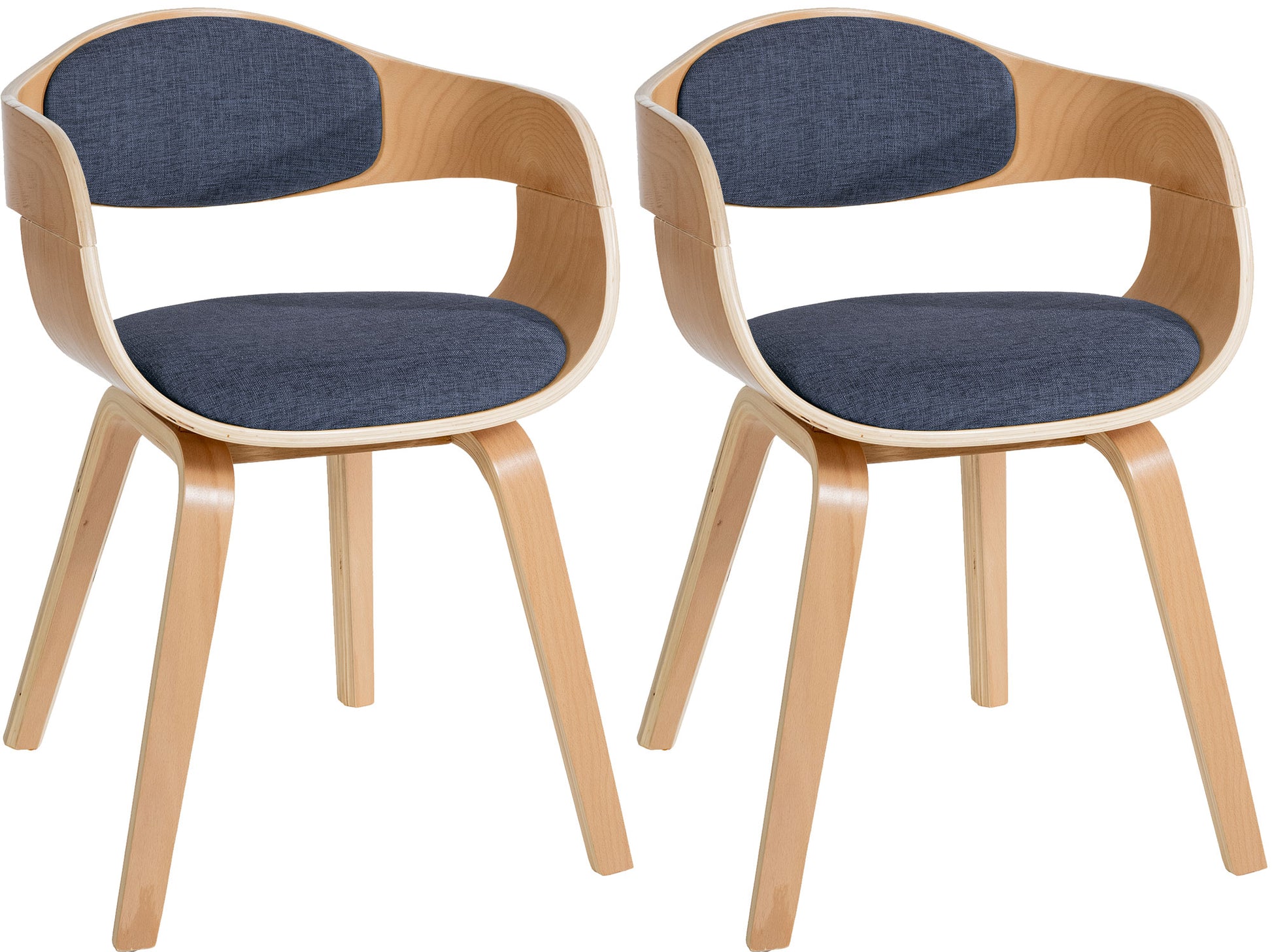 2-delige set Bezoekersstoelen - Conferentiestoelen - Stabiele Constructie Kleur natuur/blau Onderstel Kleur natuur