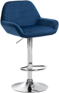 Moderne Fluwelen Barkruk - Velvet Kruk - Hoge Zithoogte & 360° Draaibaar Kleur blauw Onderstel Kleur chroom