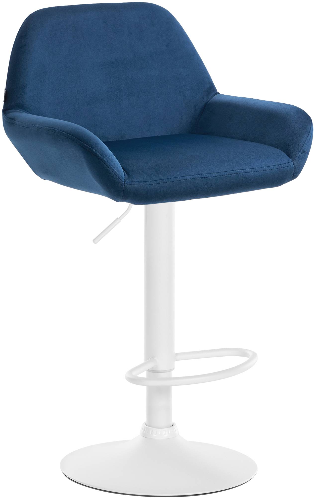 Moderne Fluwelen Barkruk - Velvet Kruk - Hoge Zithoogte & 360° Draaibaar Kleur blauw Onderstel Kleur wit