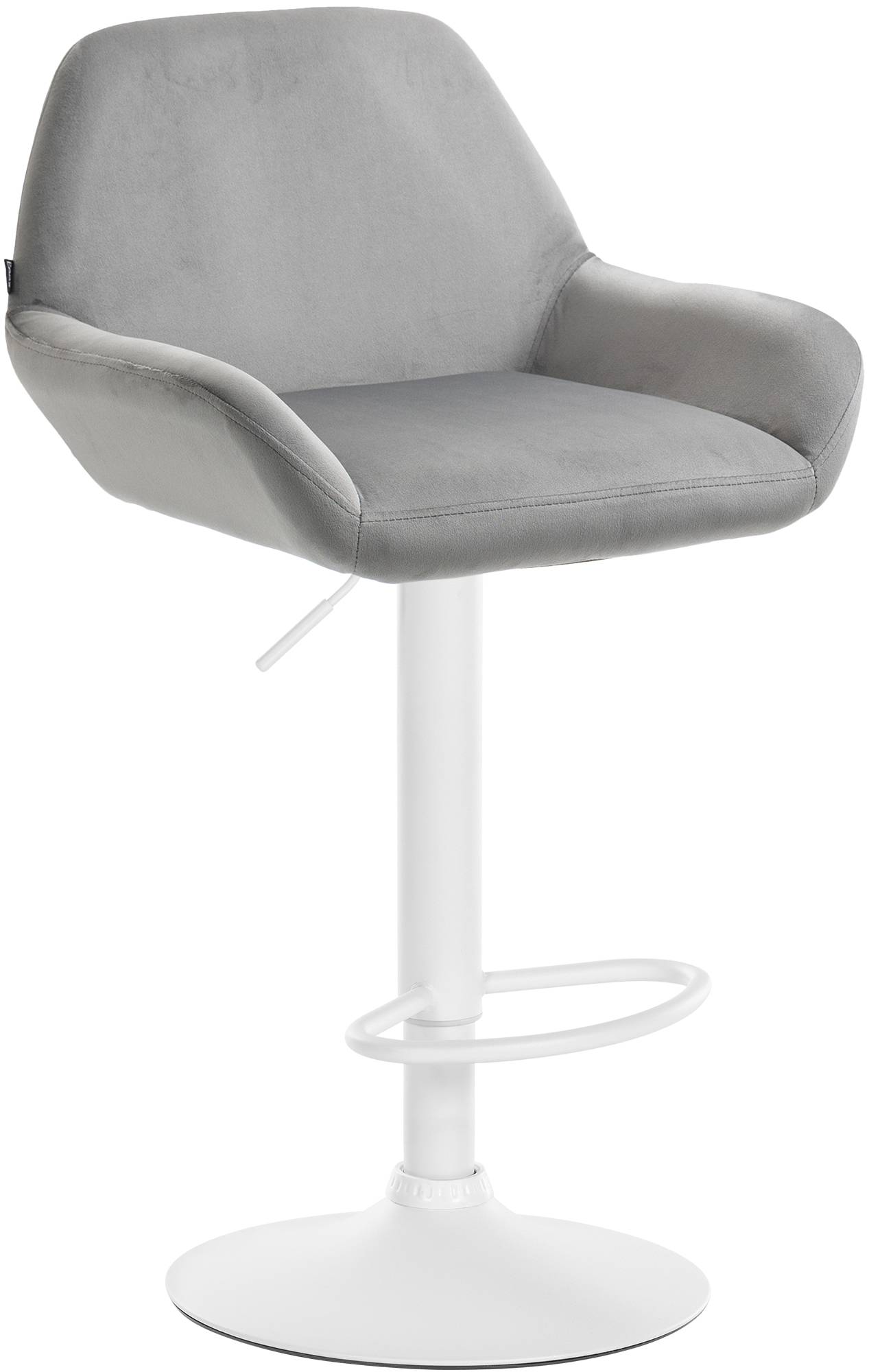Moderne Fluwelen Barkruk - Velvet Kruk - Hoge Zithoogte & 360° Draaibaar Kleur grijs Onderstel Kleur wit