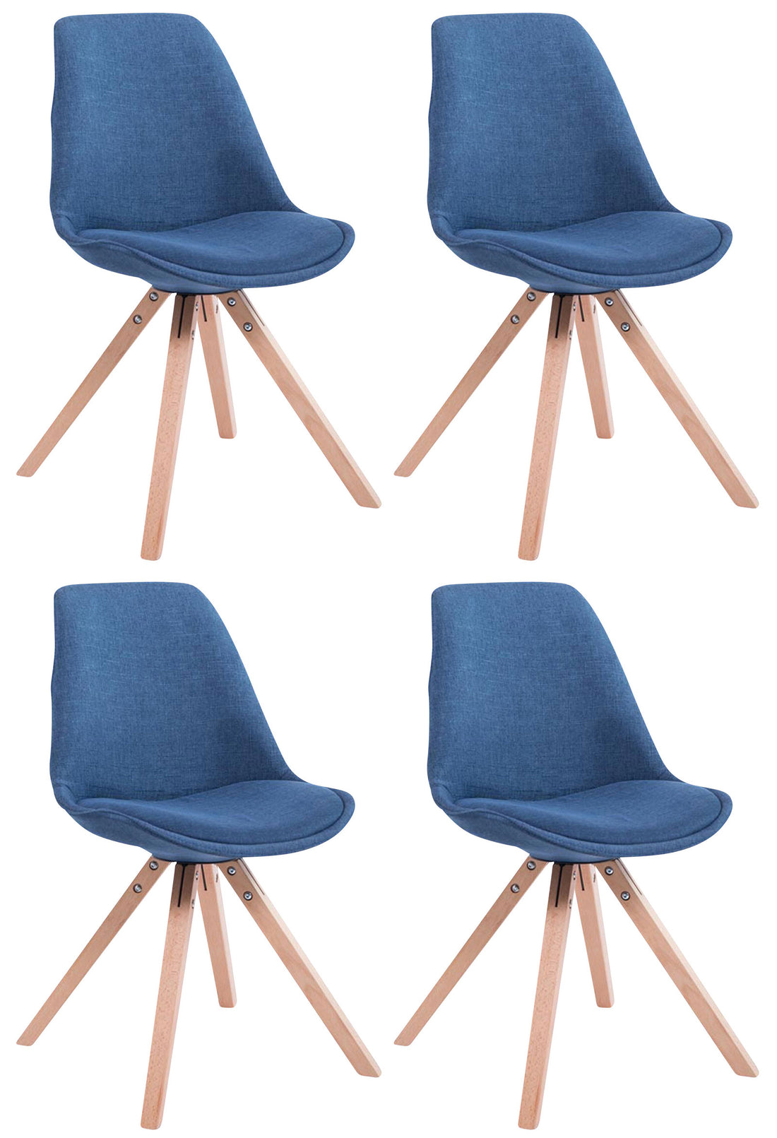 Set van 4 Stoffen Bezoekersstoelen - Gaststoelen - Uitstekend Zitcomfort Kleur blauw Onderstel Kleur natuur