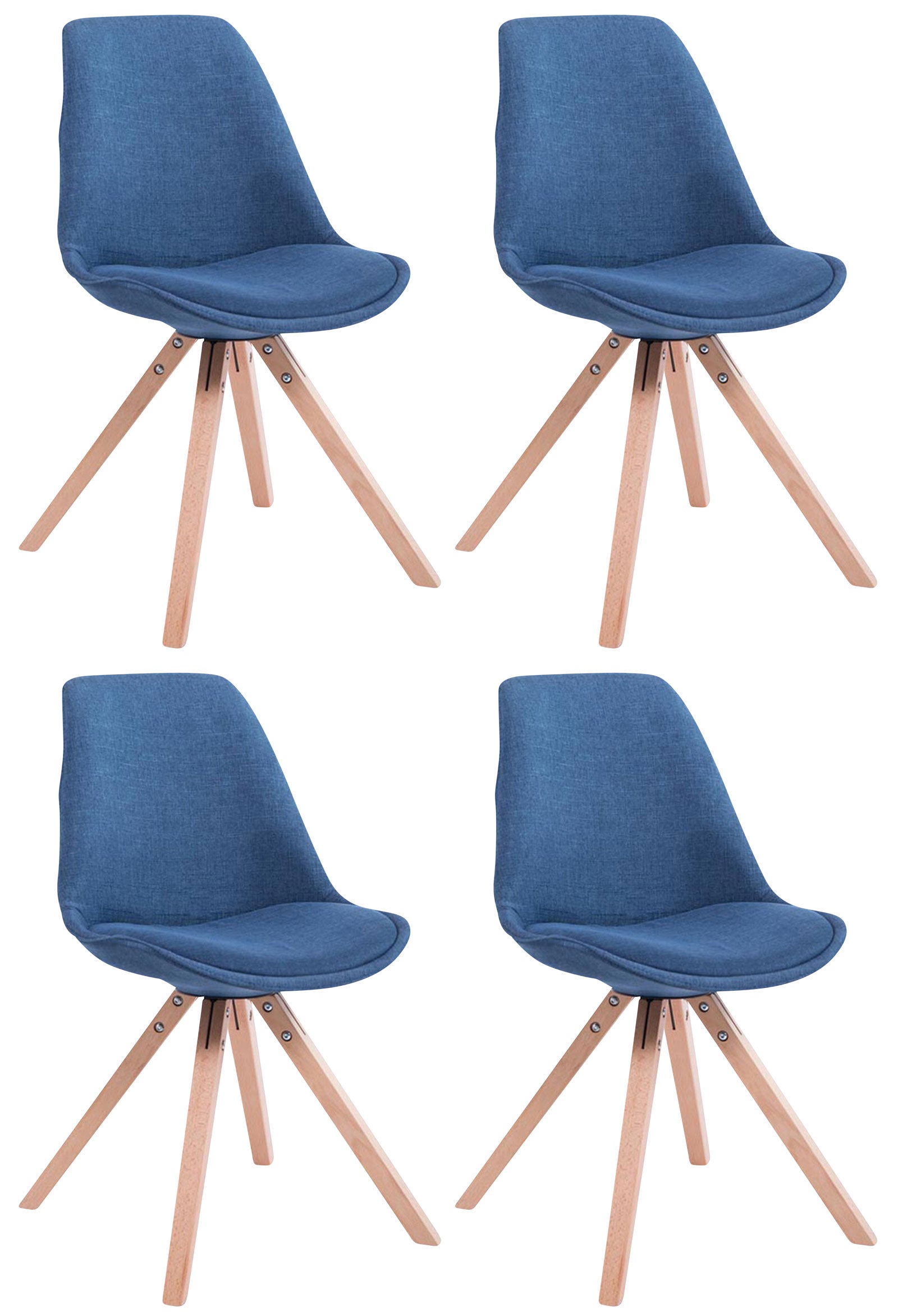 Set van 4 Stoffen Bezoekersstoelen - Gaststoelen - Uitstekend Zitcomfort Kleur blauw Onderstel Kleur natuur
