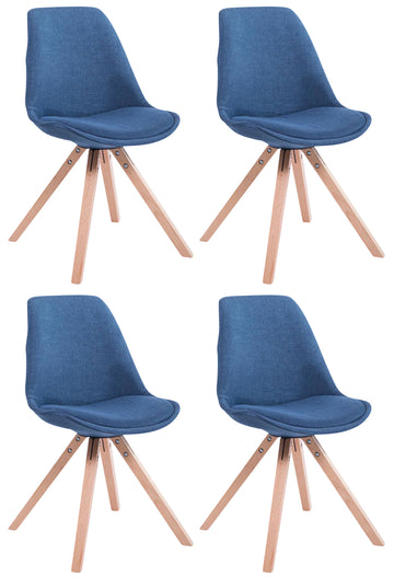 Set van 4 Stoffen Bezoekersstoelen - Gaststoelen - Uitstekend Zitcomfort Kleur blauw Onderstel Kleur natuur