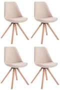 Set van 4 Stoffen Bezoekersstoelen - Gaststoelen - Uitstekend Zitcomfort Kleur crème Onderstel Kleur natuur