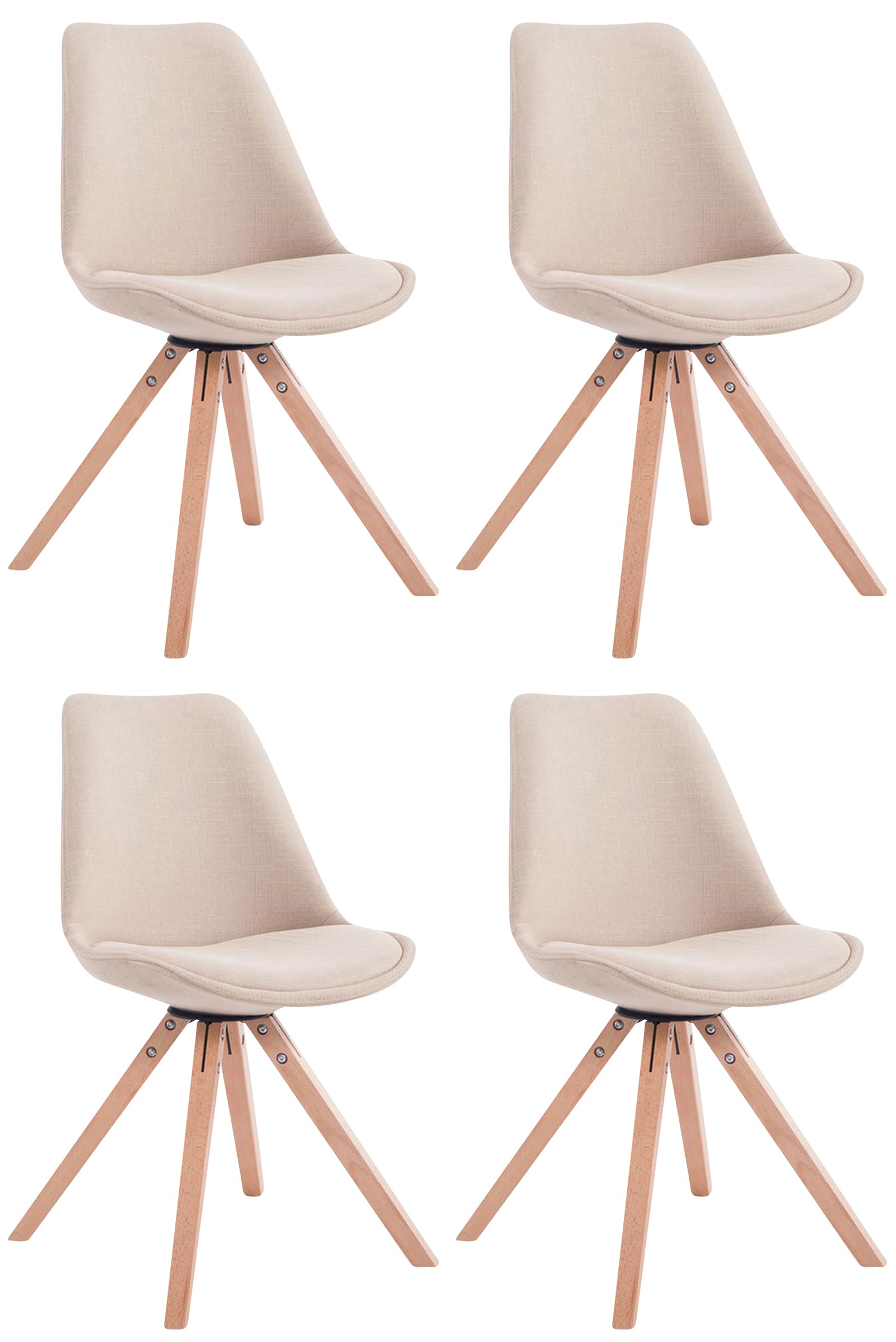 Set van 4 Stoffen Bezoekersstoelen - Gaststoelen - Uitstekend Zitcomfort Kleur crème Onderstel Kleur natuur