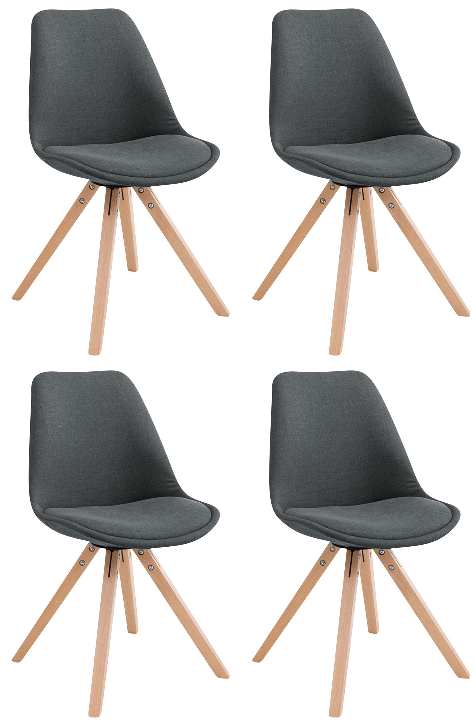 Set van 4 Stoffen Bezoekersstoelen - Gaststoelen - Uitstekend Zitcomfort Kleur donkergrijs Onderstel Kleur natuur