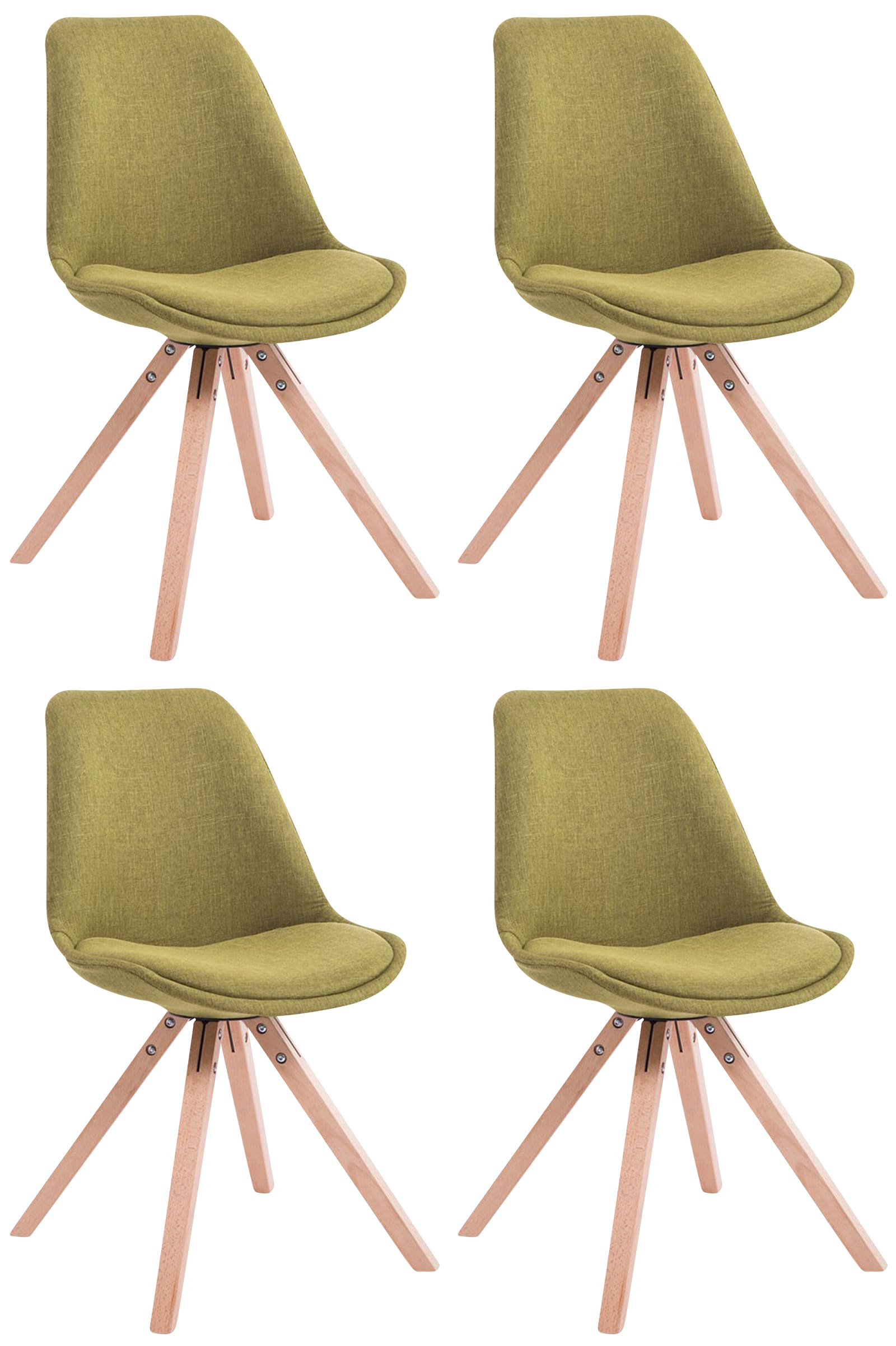 Set van 4 Stoffen Bezoekersstoelen - Gaststoelen - Uitstekend Zitcomfort Kleur groen Onderstel Kleur natuur