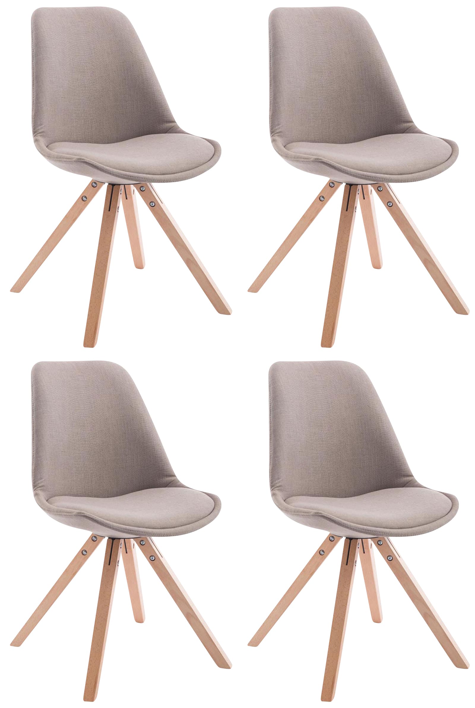 Set van 4 Stoffen Bezoekersstoelen - Gaststoelen - Uitstekend Zitcomfort Kleur taupe Onderstel Kleur natuur