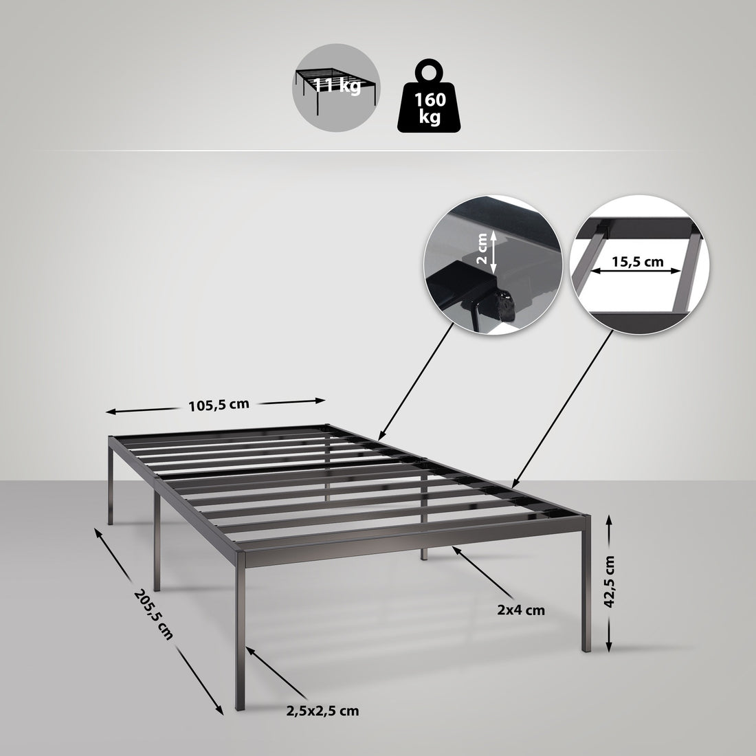 Zwart Metalen Bed - Stalen Frame - Robuust en Betrouwbaar, Ruimte voor Opberging Kleur zwart