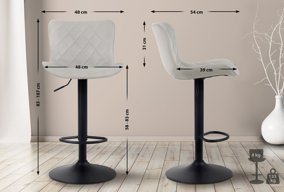 Creme Fluwelen Barkruk - Luxe Barstoel - Verstelbare Hoogte & 360° Draaibaar Kleur crème