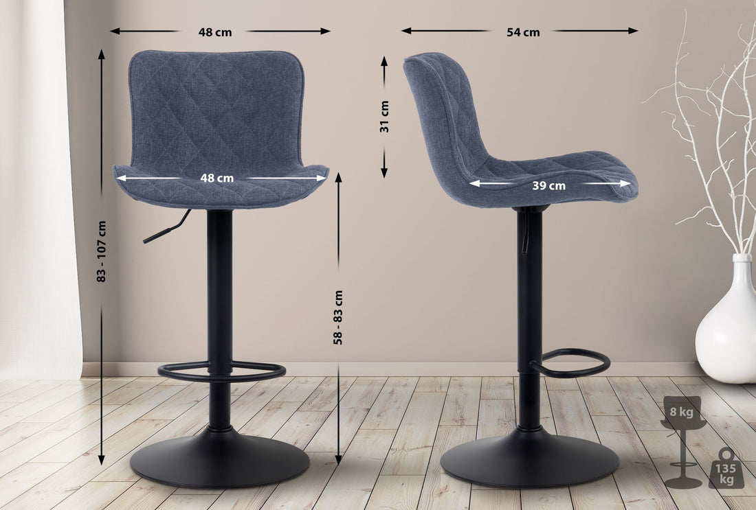 Moderne Barkruk - Hoge Stoel - Comfortabele Zitting & Draaiende Hoogteverstelling Kleur blauw