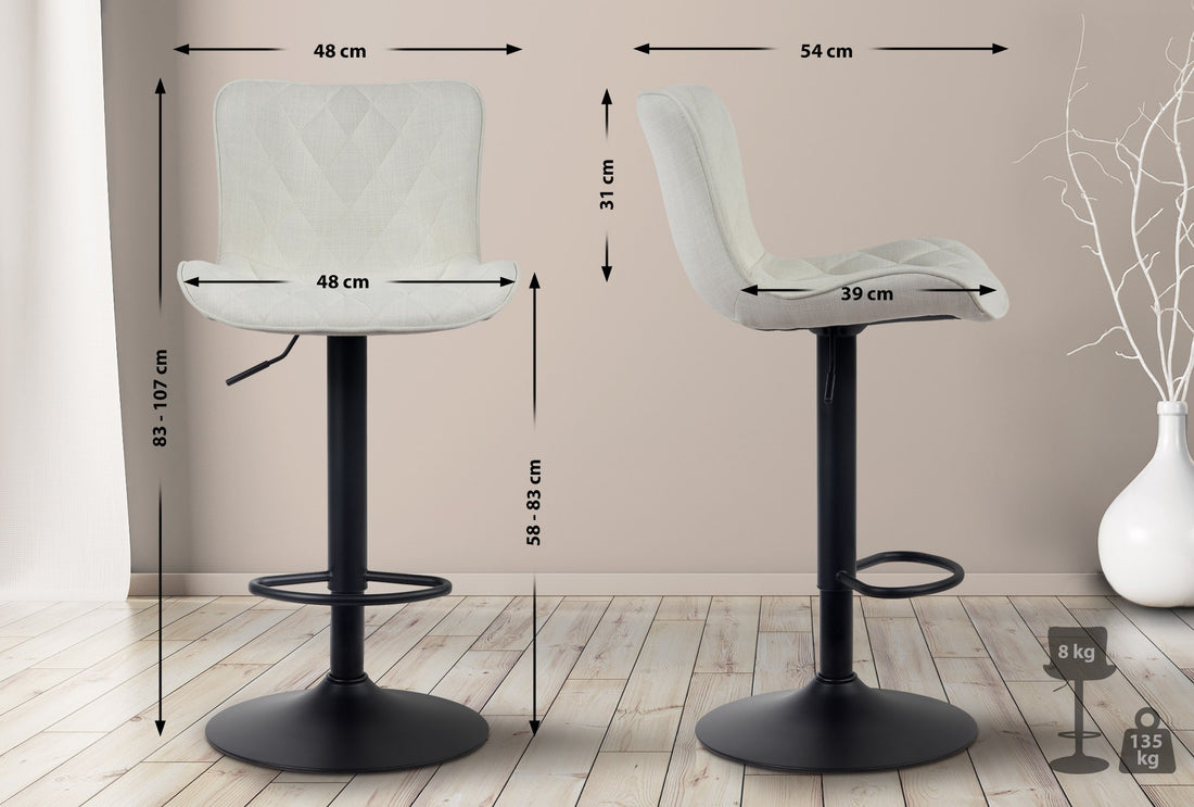 Barkruk in Crème - Kruk - Uitstekend Zitcomfort - Verstelbaar en Roterend Kleur crème