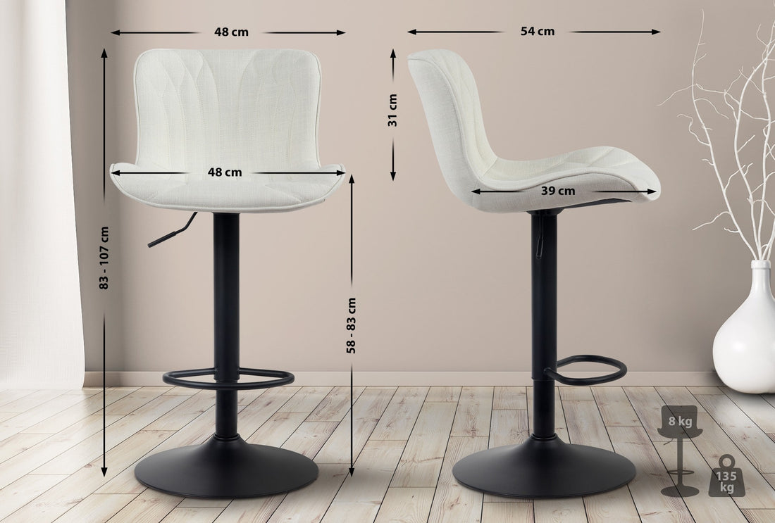 Barkruk - Hoge Stoel - Comfortabel, Verstelbaar, Draaibaar - Modern Design Kleur crème