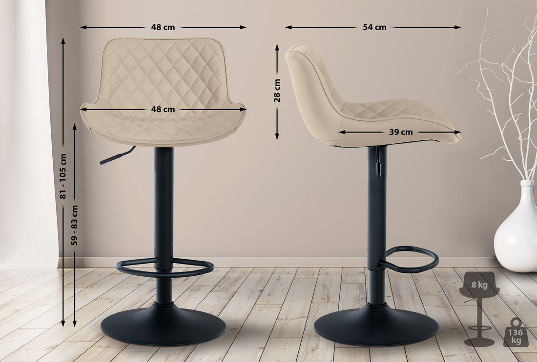 Barkruk - Kruk - Hoogcomfort - 360° Draaibaar & Verstelbaar Kleur crème
