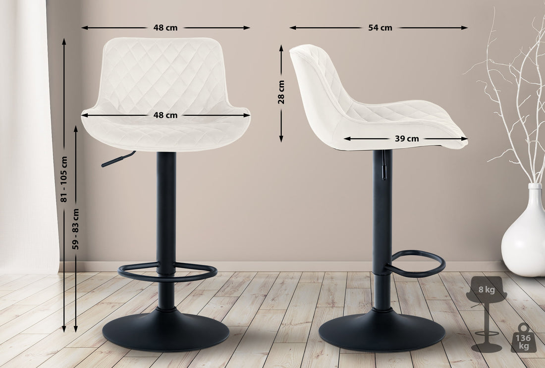 Barkruk met Draaibare Rugleuning - Barstoel - Hoog Comfort, 360° Draaiend Kleur crème