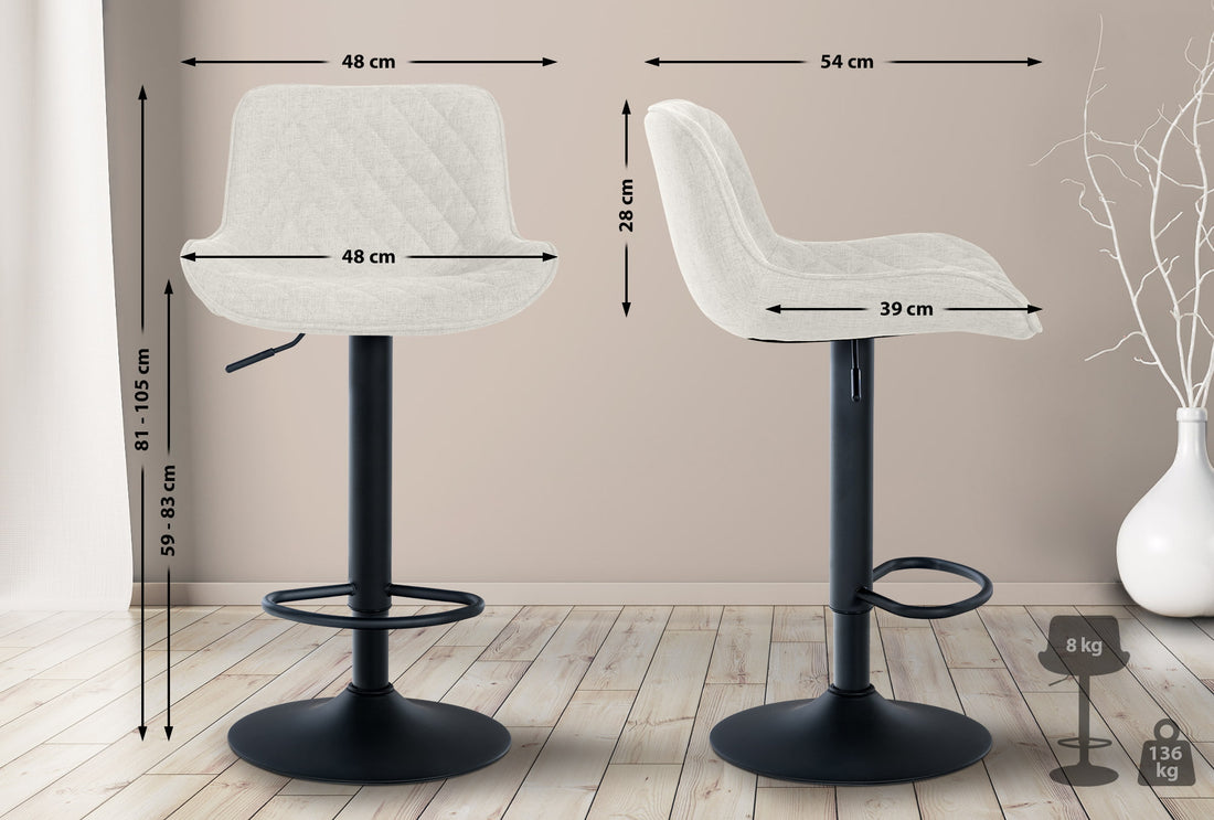 Comfortabele Barkruk - Hoge Rugleuning - Hoogteverstelbaar en Draaibaar Kleur crème