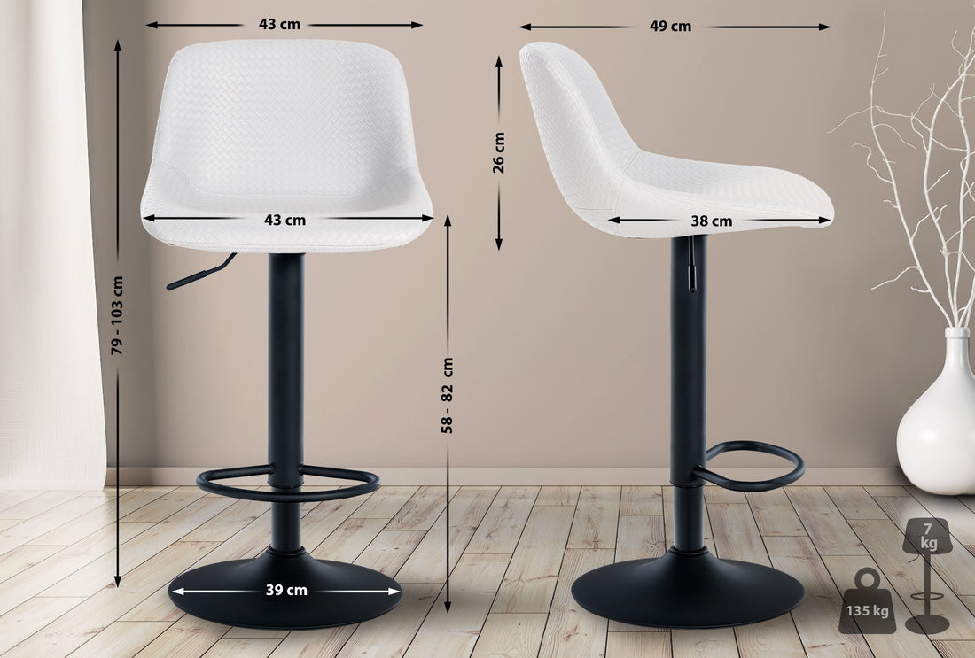 Barkruk - Hoge Zitstoel - 360° Draaibare Trompetvoet, Hoogte Verstelbaar Voor Extra Comfort Kleur wit