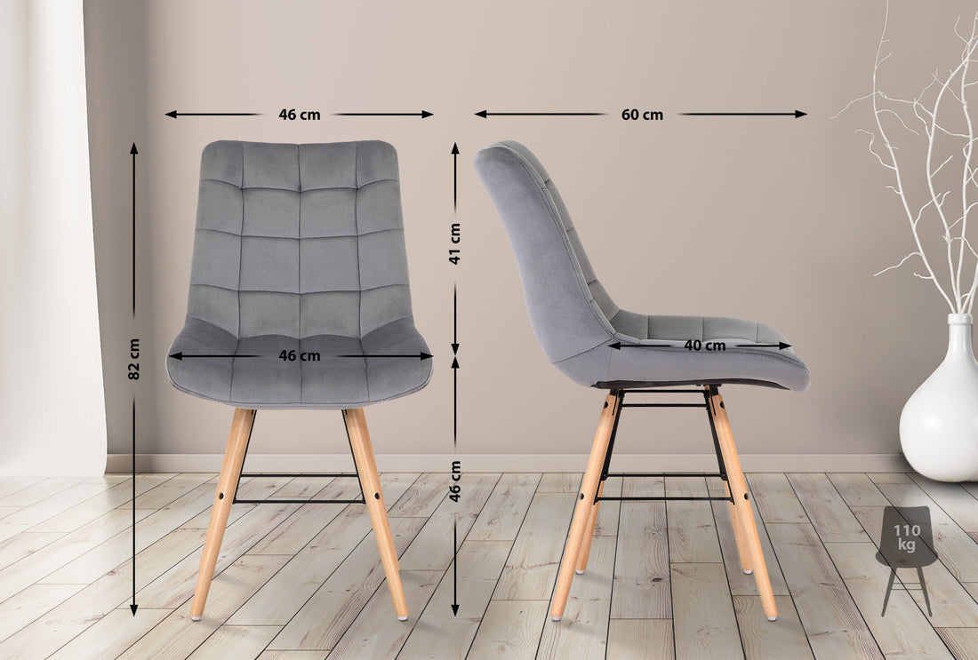 Eetkamerstoel Velvet - Fluwelen Stoel - Comfortabel Zitten, Houten en Metalen Poten Kleur grijs