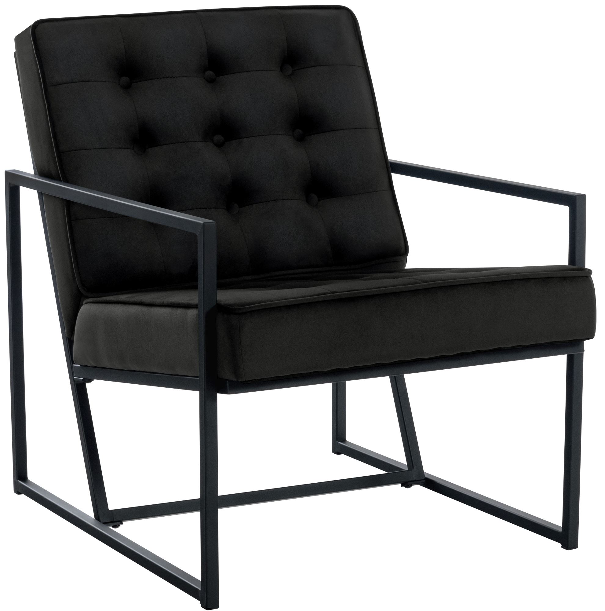 Velvet Lounger Stoel, Luxe Relaxstoel, Metalen Frame - Stijlvolle Comfortabele Zithoek Kleur zwart