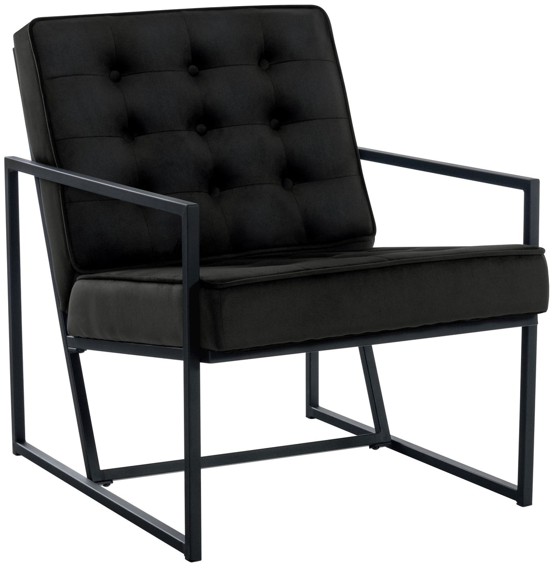 Velvet Lounger Stoel, Luxe Relaxstoel, Metalen Frame - Stijlvolle Comfortabele Zithoek Kleur zwart