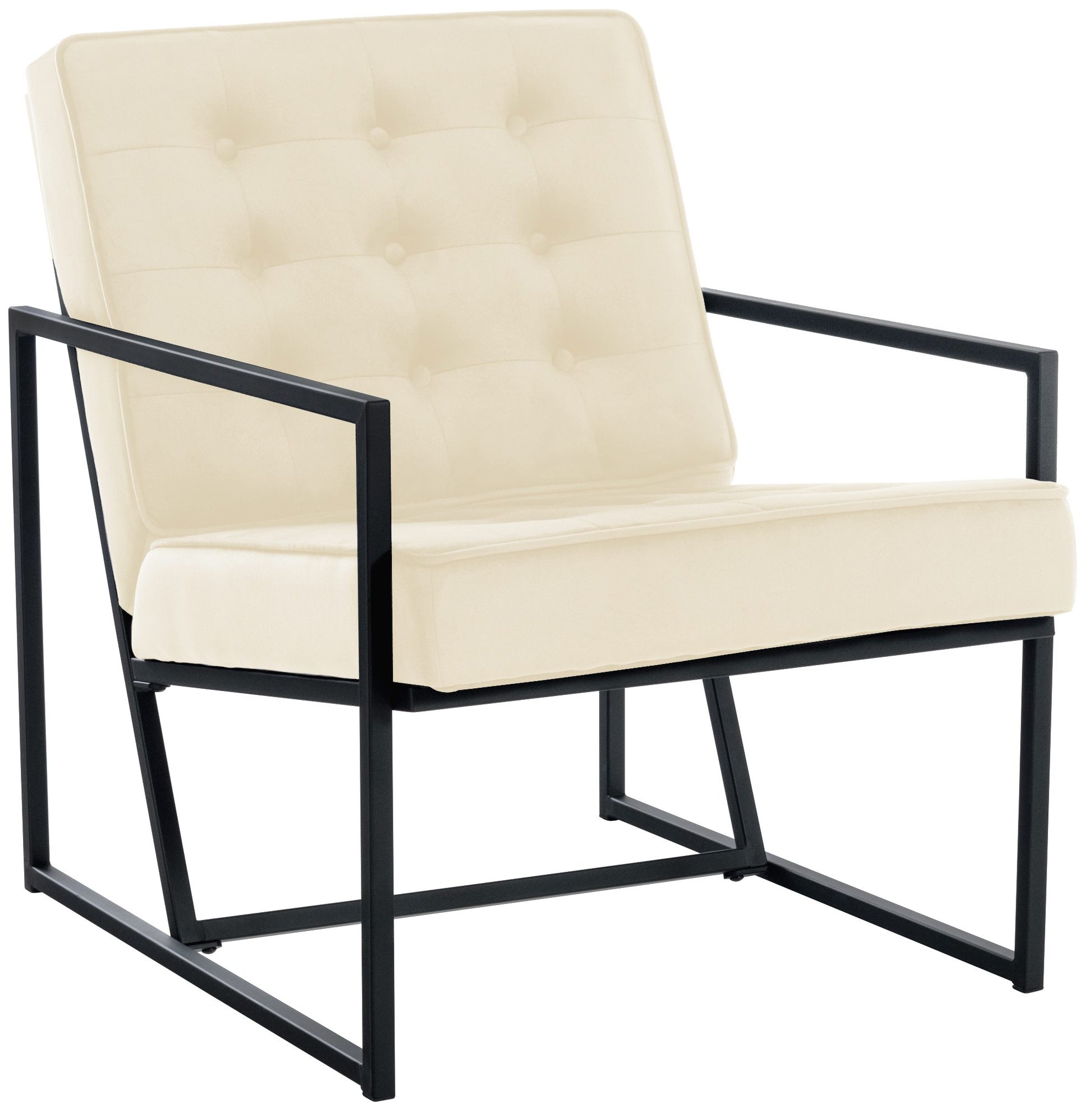 Velvet Lounger Stoel, Luxe Relaxstoel, Metalen Frame - Stijlvolle Comfortabele Zithoek Kleur crème