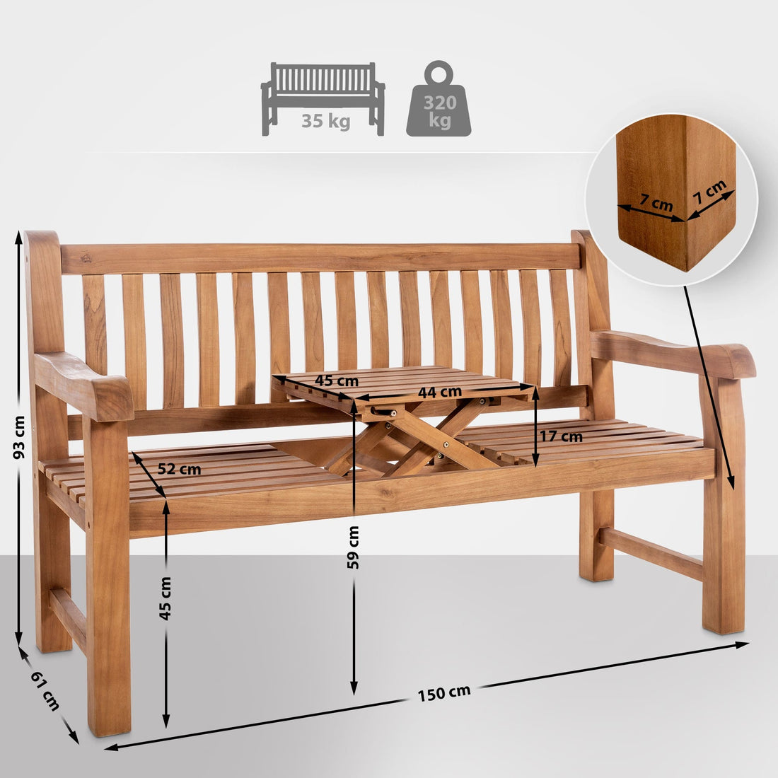 Stijlvolle Teakbank met Tafel - Tuinbank - Weerbestendig Teakhout Kleur teak