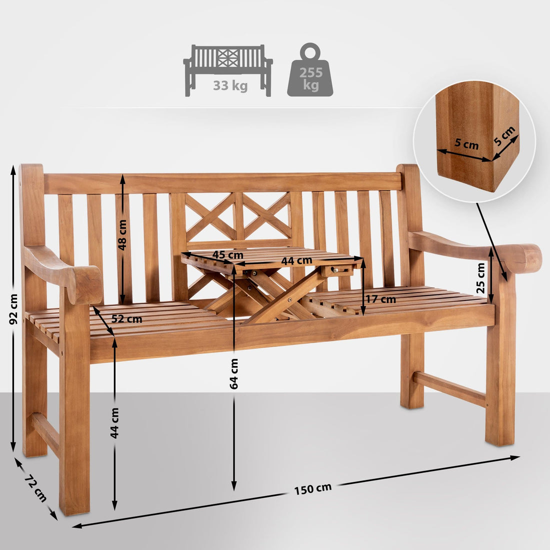 Teakhouten Bank met Tafeltje - Houten Zitbank - Weerbestendig voor Buiten en Binnen✔️ Kleur teak