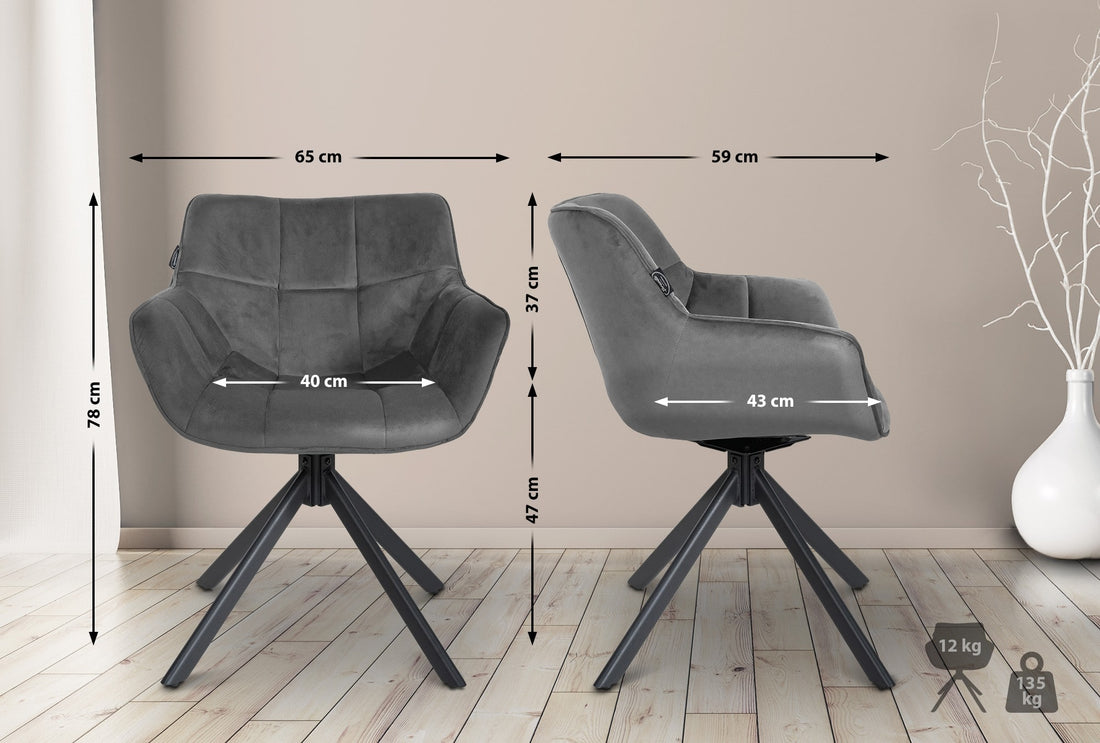 Eetkamerstoel - Fluwelen Stoel - Ergonomisch Zitcomfort Kleur grijs