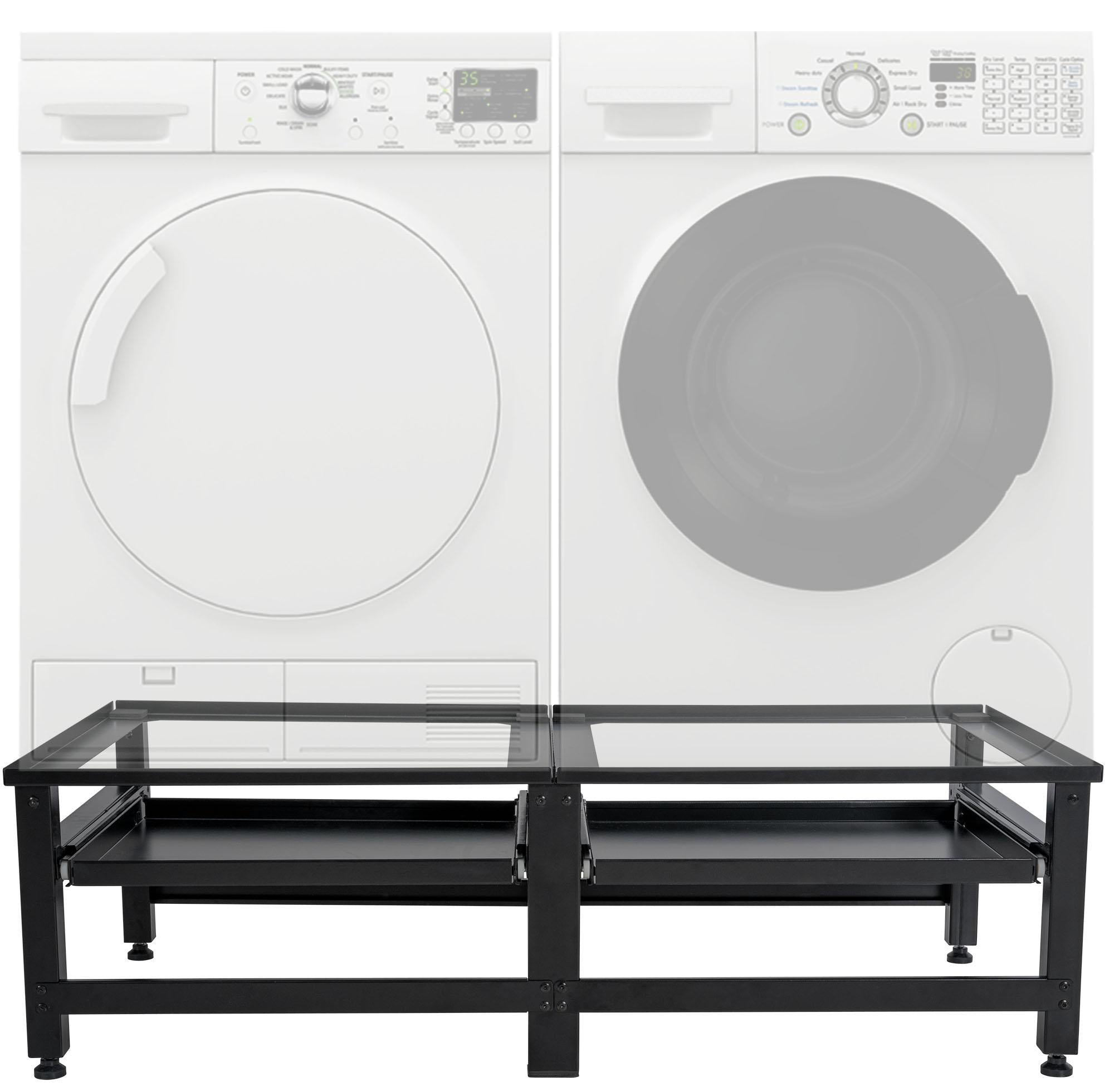 Dubbel Wasmachine Onderstel - Apparaatverhoger - Met Opbergruimte en Bescherming Kleur zwart