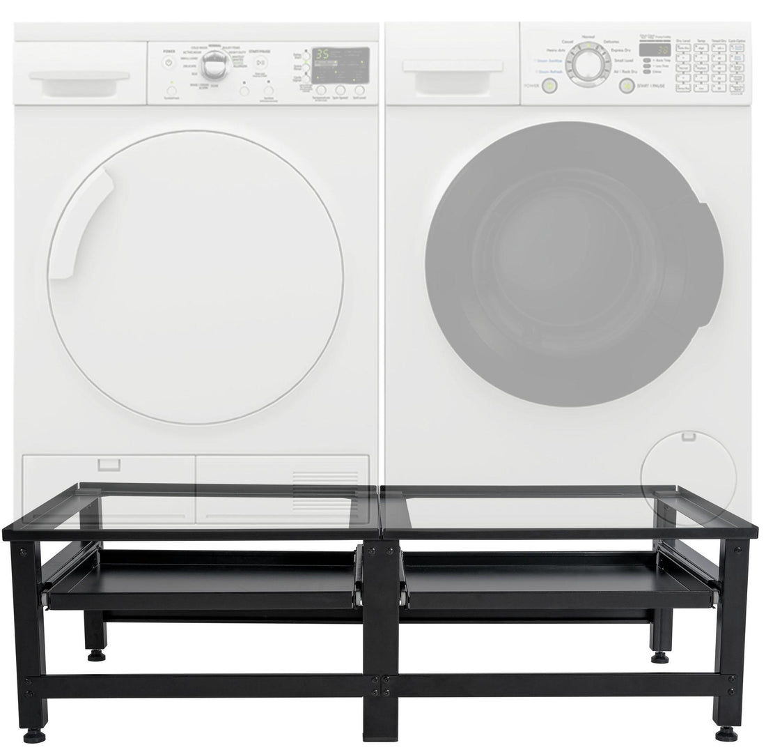 Dubbel Wasmachine Onderstel - Apparaatverhoger - Met Opbergruimte en Bescherming Kleur zwart