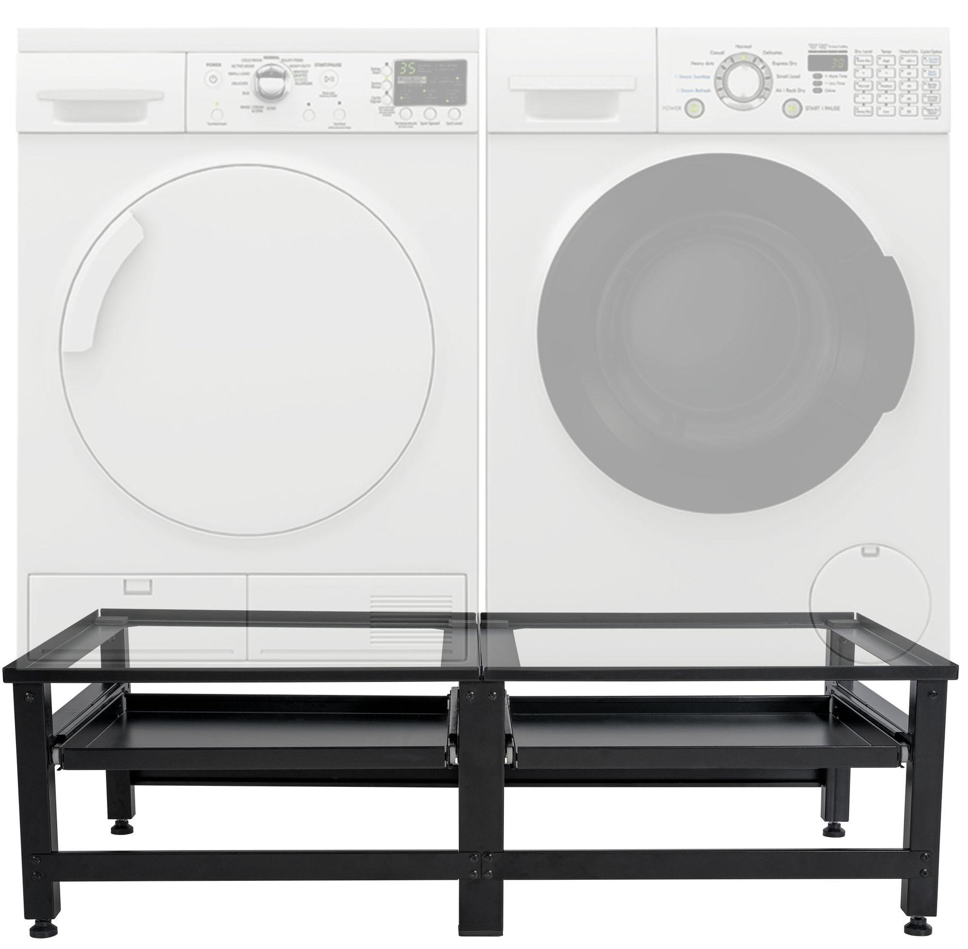 Dubbel Wasmachine Onderstel - Apparaatverhoger - Met Opbergruimte en Bescherming Kleur zwart