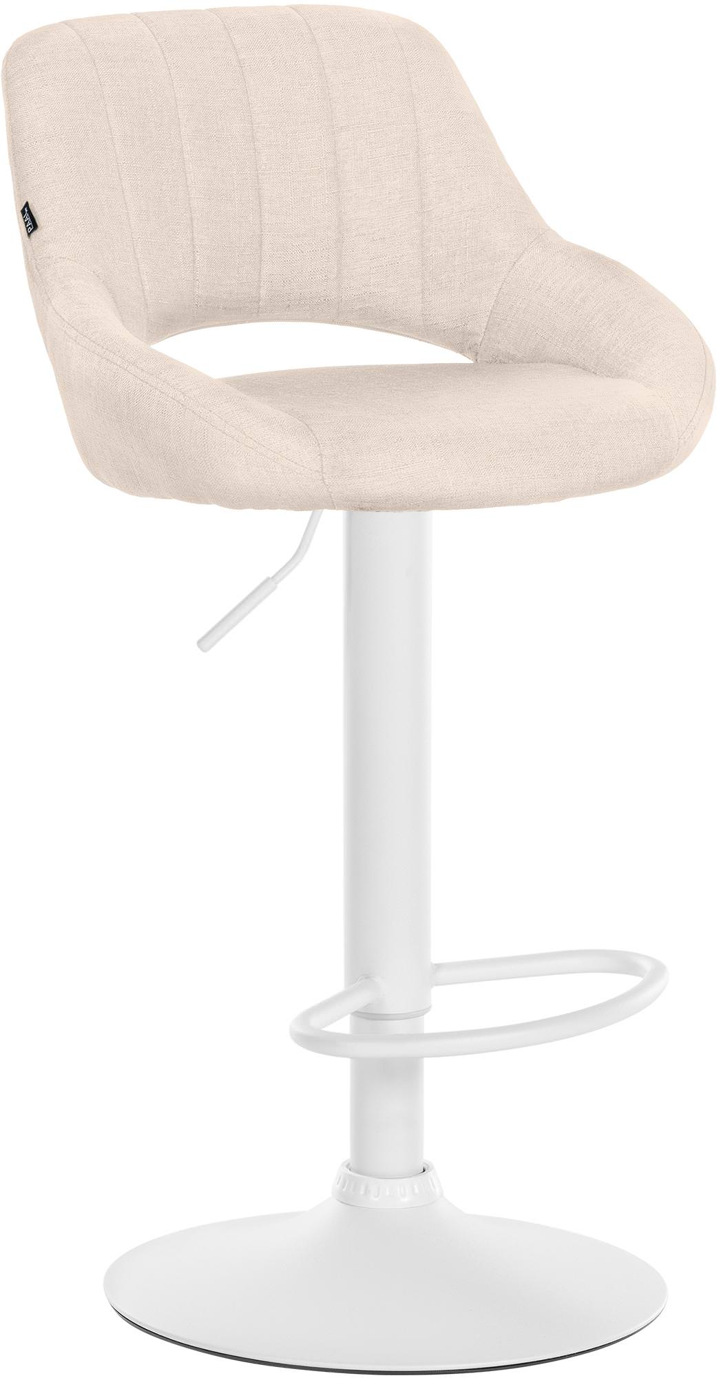 Moderne Barstoel - Kruk - Verstelbare Hoogte, 360° Draaibaar & Stoffen Bekleding Kleur crème Onderstel Kleur wit