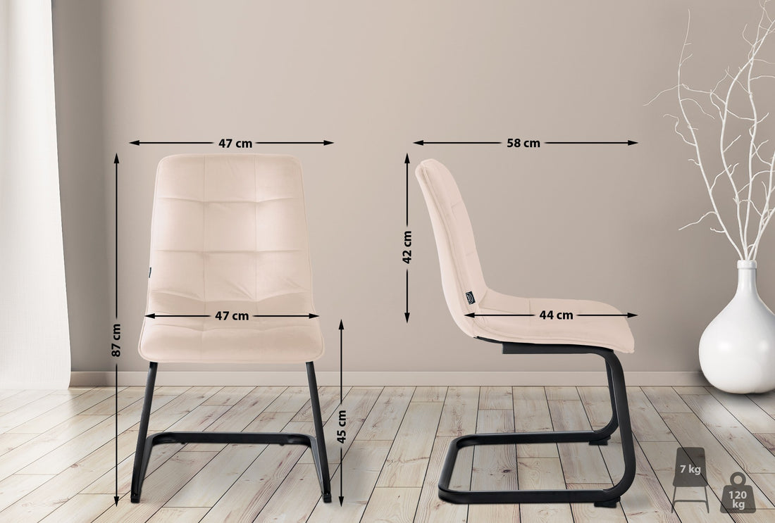 Eetkamerstoel Fluweel - Velvet Accentstoel, Onderhoudsvriendelijk, Elegant Design Kleur crème