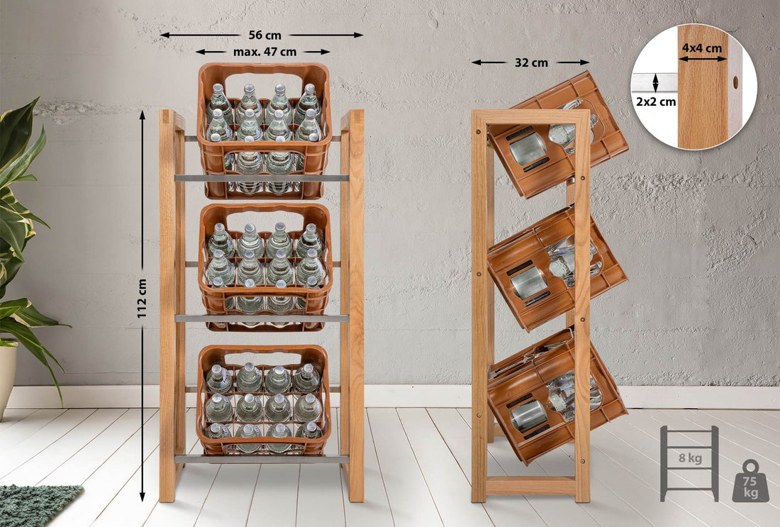 Houten Drankkrattenrek - Kratstandaard - Eenvoudige Toegang Kleur eiken