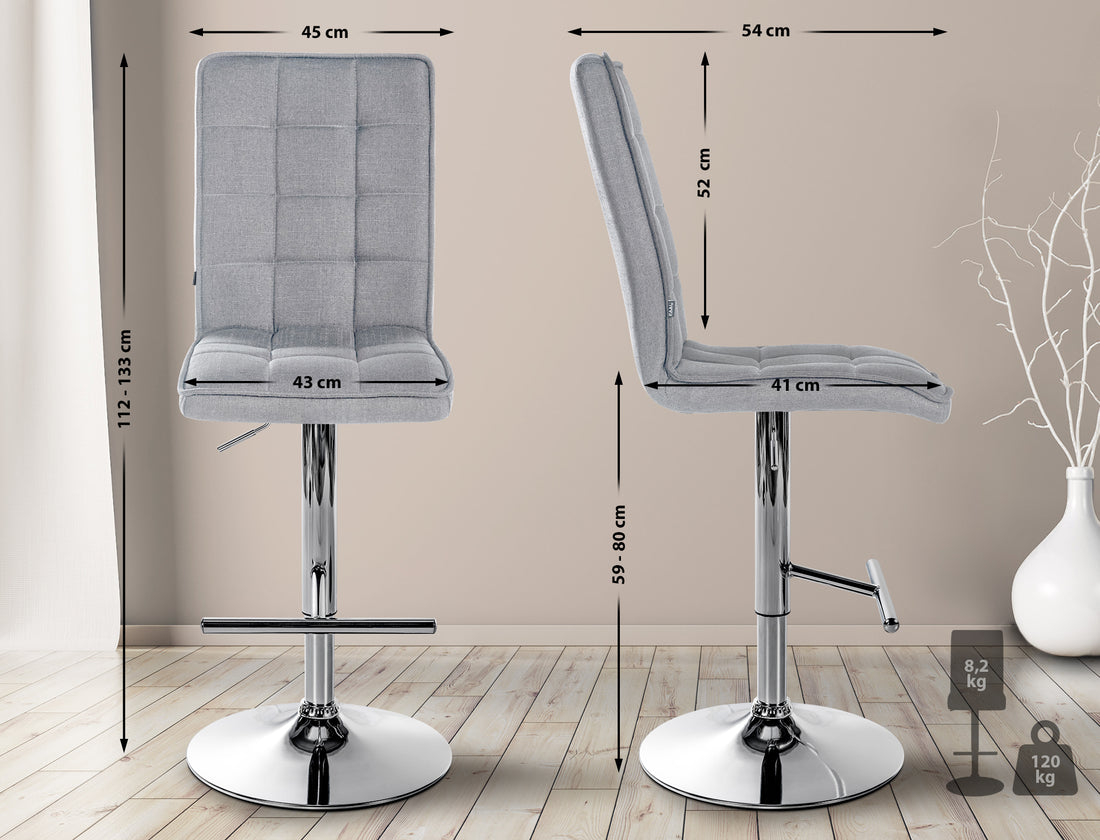 Barkruk Stof - Comfortabele Kruk - Verstelbaar & 360° Draaibaar Kleur lichtgrijs