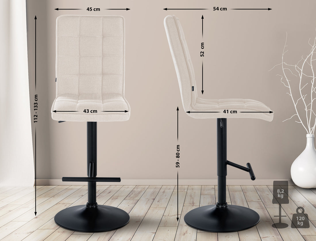 Comfortabele Barkruk - Kruk - Hoogte Verstelbaar & 360° Draaibaar Kleur crème