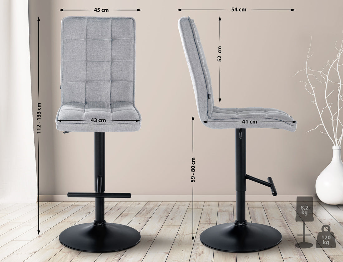 Barkruk Stof - Stoel - Draaibaar & Verstelbaar voor Comfort Kleur lichtgrijs