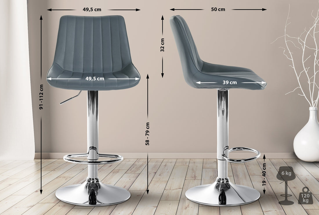 Kunstleren Barkruk - Kruk - Ergonomisch Comfort & 360° Draaibaarheid Kleur grijs