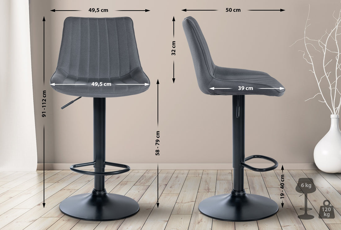 Verstelbare Barkruk - Barstoel - Comfortabele Stoffen Zitting & 360° Draaibaarheid Kleur grijs