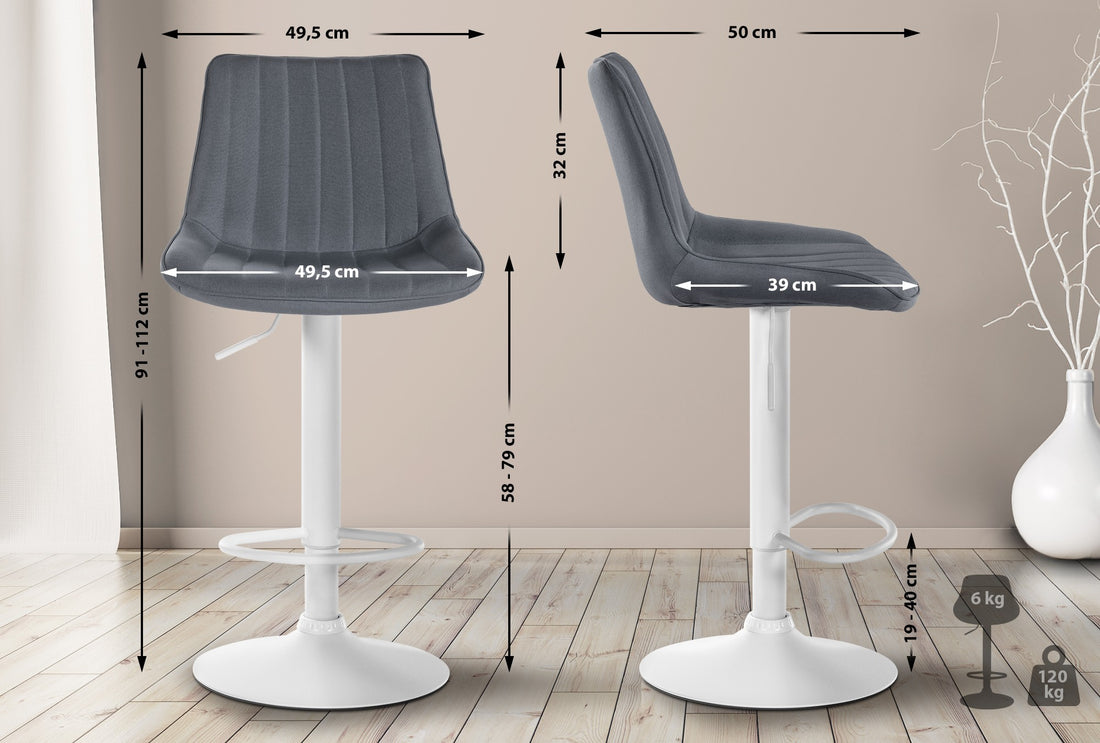 Verstelbare Barkruk - Kruk - Comfortabele Zithoogte, 360° Draaibaar ontwerp Kleur grijs