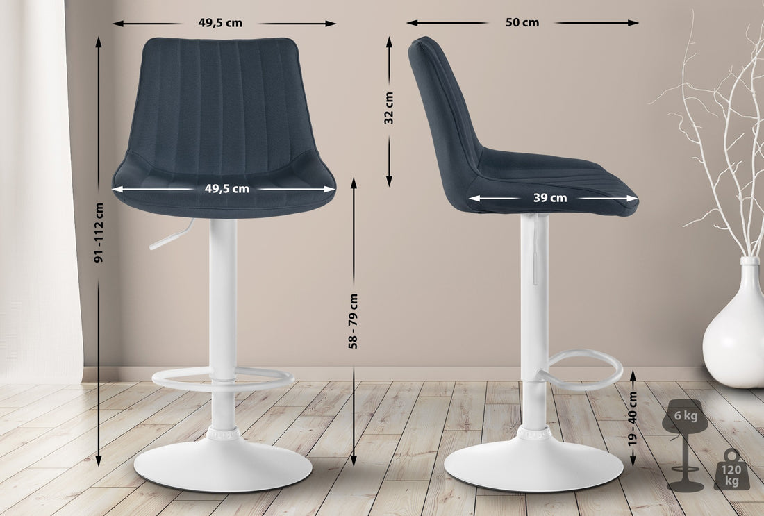 Barkruk met Stoffen Bekleding - Ergonomisch Design - Comfortabele Zitting en Rugleuning Kleur donkergrijs