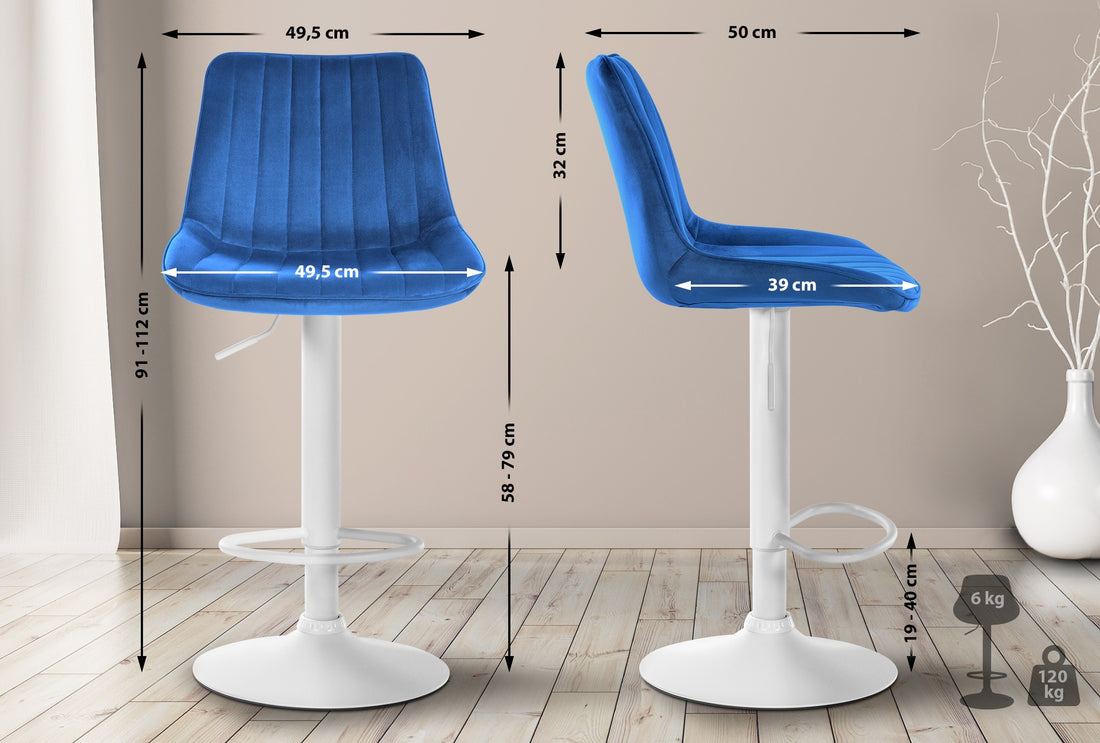 Barkruk Fluweel - Kruk - In Hoogte Verstelbaar - Stijlvol en Comfortabel Zitten Kleur blauw