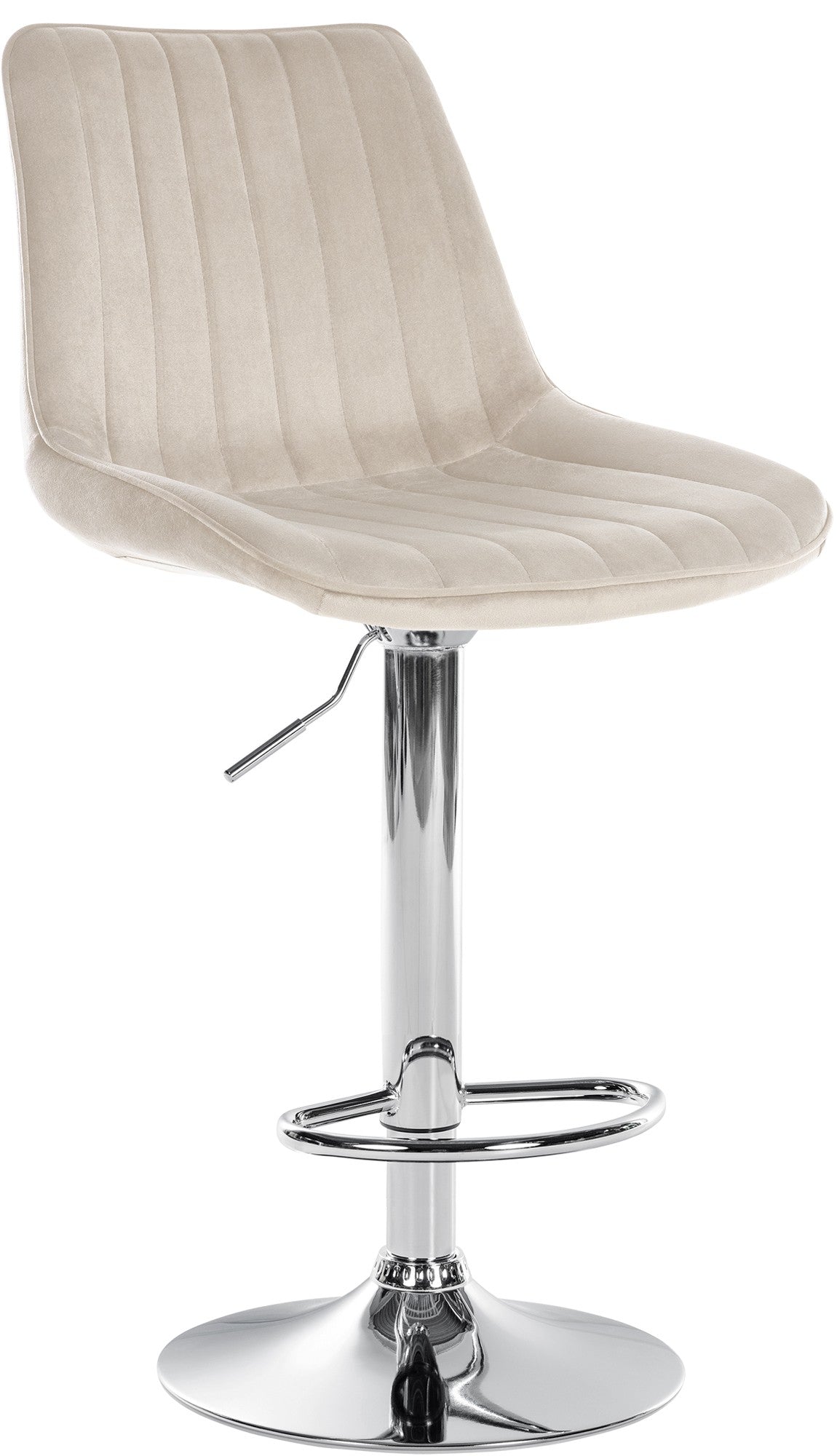 Moderne Barstoel Samt - Fluweel, Ergonomisch Comfort, 360° Draaibaar Kleur crème Onderstel Kleur chroom