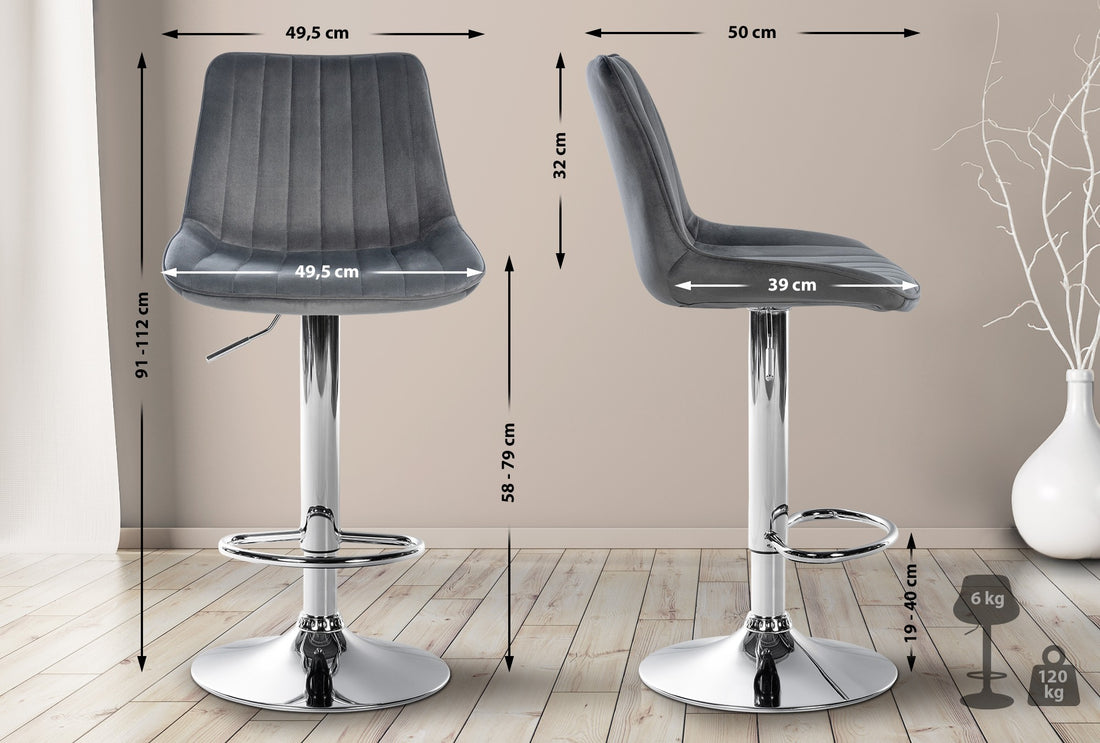 Barkruk Fluweel - Velvet Kruk - Verstelbaar Hoogtecomfort Kleur donkergrijs